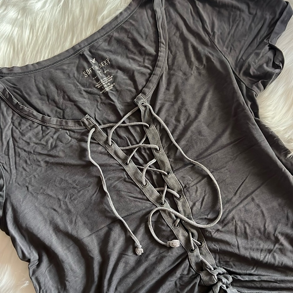 Gray Lace-Up Top